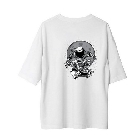 Uzay Skateboard Tasarımı Baskılı Erkek Oversize Tişört