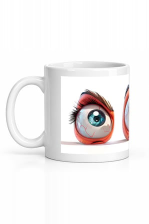 Seramik Kupa 3D Gözlü Şaşı Karakterler Baskılı 300 ml Hediyelik Ofis Kahve Çay Kupası Özel Tasarım