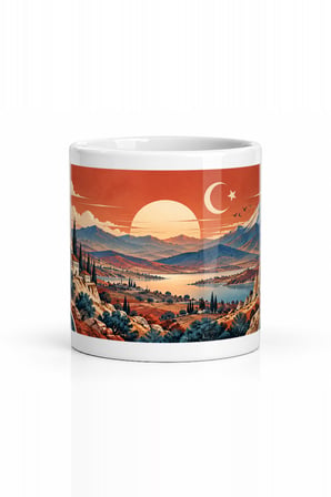 Seramik Kupa Anadolu Manzara Baskılı 300 ml Hediyelik Kahve Çay Kupası Ofis Ev Özel Tasarım