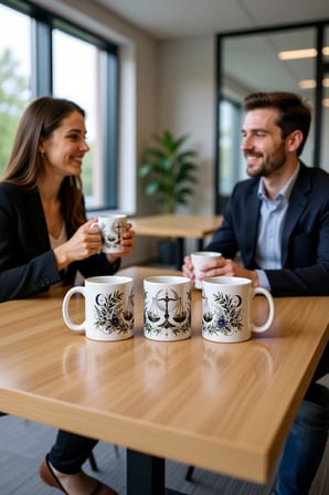 Seramik Kupa Terazi Burcu Baskılı 300 ml Hediyelik Kahve Çay Kupası Özel Tasarım Özel Tasarım