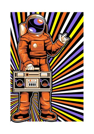 Kadın Astronot Boom Box Barış İşareti Baskılı Günlük Tişört %100 Pamuk Rahat Kesim Modern Şık Zarif