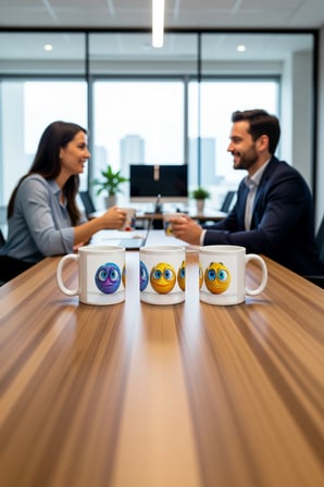 Seramik Kupa Komik Yüzler Temalı Baskılı 300 ml Hediyelik Kahve Çay Kupası Özel Tasarım Kahve Kupası