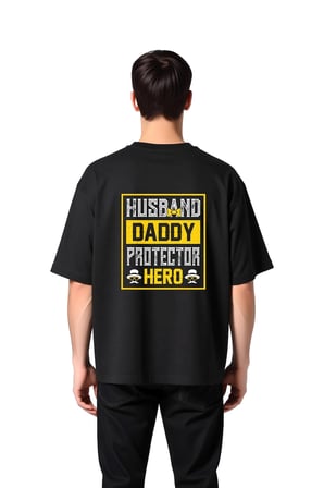 Erkek Oversize Baskılı Tişört Husband Daddy Protector Hero Yazılı Kısa Kollu Rahat Kesim Günlük