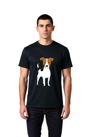 Sevimli Köpek Karikatürü Kahverengi Kulak ve  Baskılı Erkek Tişört