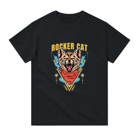 Erkek Rocker Kedi Grafik Baskılı Kısa Kollu Tişört %100 Pamuk Müzik Tasarımı Günlük Rahat Modern