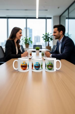 Seramik Kupa Komik Canavar Aileleri Baskılı 300 ml Hediyelik Eğlenceli Tasarım Özel Tasarım Ofis
