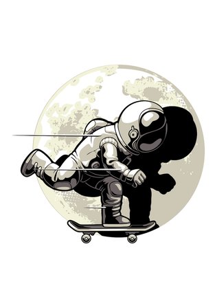 Erkek Oversize Kaykay Astronot Ay Işığı Baskılı Kısa Kollu Tişört Rahat Kesim Günlük Modern Şık