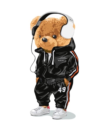 Erkek Oversize Tişört Sevimli Ayı Grafik Baskı Headphone Tasarım Rahat Kesim Günlük Giyim Modern
