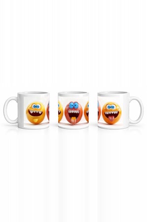 Seramik Kupa Dişli Gülümseyen Karakterler Baskılı 300 ml Hediyelik Eğlenceli Kahve Çay Kupası