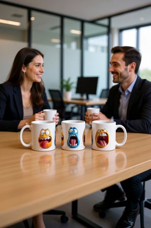 Seramik Kupa Komik Yaratıklar Baskılı 300 ml Hediyelik Eğlenceli Tasarım Kahve Çay Özel Tasarım