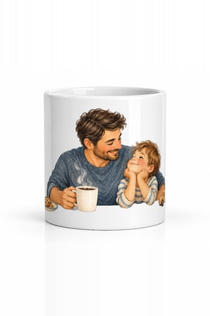 Seramik Kupa Baba ve Çocuk Temalı Baskılı 300 ml Hediyelik Kahve Çay Kupası Özel Tasarım Çay Bardağı