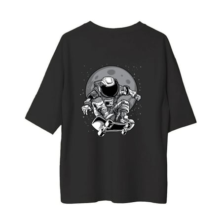 Uzay Skateboard Tasarımı Baskılı Erkek Oversize Tişört