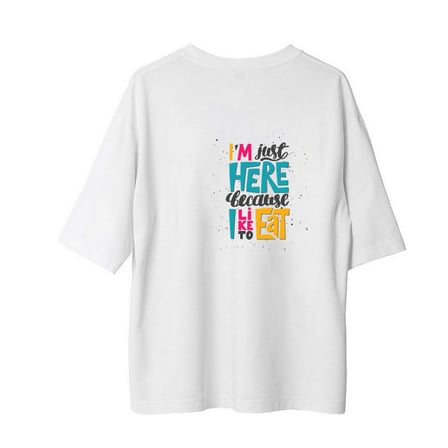 Kadın Oversize Tişört Yemek Temalı Renkli Baskı Mizahi Yazı Detaylı Rahat Kesim Günlük Modern Şık
