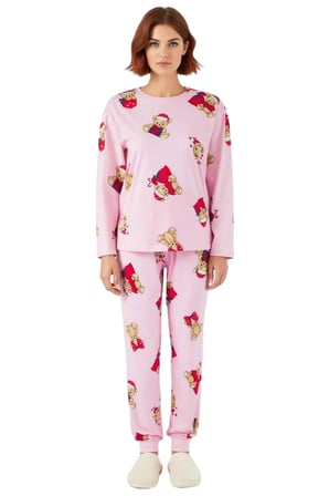 Kadin Ayiciikli Yılbaşı Temali Pijama Takımı Fonksiyonel Dayanıklı Kaliteli Konforlu Rahat