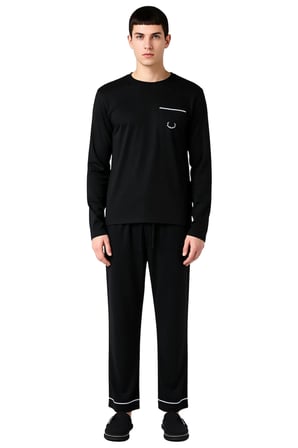 Erkek Nakışlı Bisiklet Yaka Pijama Takımı Fonksiyonel Dayanıklı Kaliteli Konforlu Estetik Şık