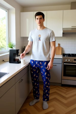 Erkek Ayıcık Desenli Bisiklet Yaka Pijama Takımı Fonksiyonel Dayanıklı Kaliteli Konforlu Şık