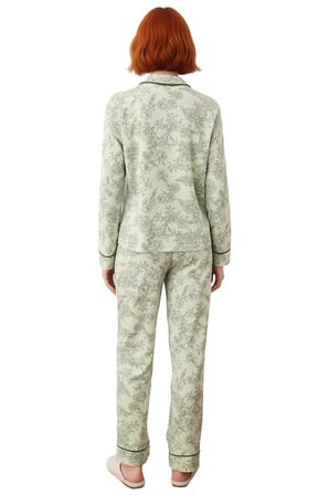 Kadın Çiçekli Gömlek Yaka Uzun Kollu Pijama Takımı Fonksiyonel Dayanıklı Kaliteli Konforlu