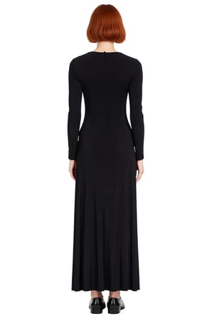 Kadın Maxi Bodycon Kalıp V Yaka Uzun Kollu Düz Desen Yırtmaç Detaylı Şık Modern Örme Elbise