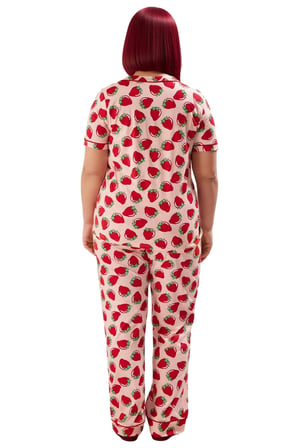 Çilek Desenli Gömlek Ve Boru Paça Pijama Takımı Kadın Fonksiyonel Dayanıklı Kaliteli Rahat