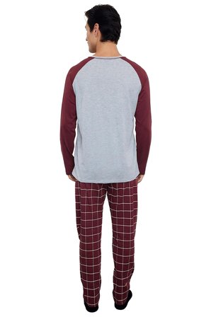 Erkek Bisiklet Yaka Kareli Pijama Takımı Uzun Kollu Fonksiyonel Dayanıklı Kaliteli Estetik