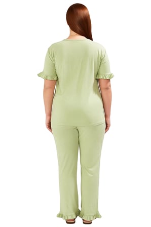 Kadın Fırfırlı Kol Gömlek Yaka Örme Pijama Takımı Fonksiyonel Dayanıklı Kaliteli Konforlu Şık