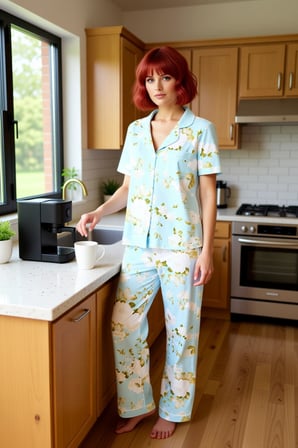 Kadın Pamuklu Çiçek Desenli Pijama Takımı Rahat Kalıp Uzun Paça Modern Stil Kaliteli İşçilik