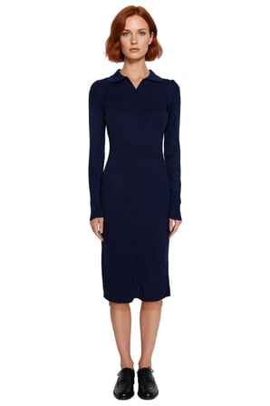 Kadın Triko Bodycon Midi Uzun Kol Polo Yaka Düz Elbise Şık ve Konforlu Kışlık Günlük Giyim