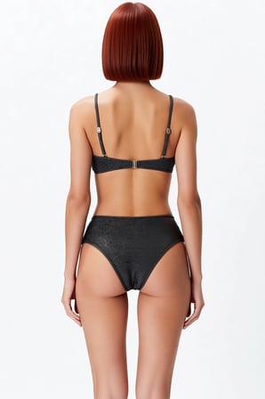 Kadın Bikini Takımı Ayarlanabilir Askılı Kaplı Yüksek Bel Simli Örme Balensiz Aksesuarlı Regular