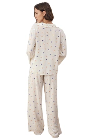Kadın Viskon Dokuma Baskılı Gömlek Pantolon Pijama Takımı Fonksiyonel Dayanıklı Kaliteli Şık