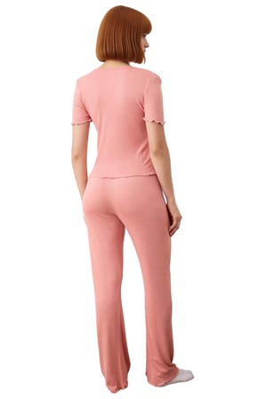 Kadın V Yaka Dantel Detaylı Pijama Takımı Fonksiyonel Dayanıklı Kaliteli Konforlu Estetik Şık