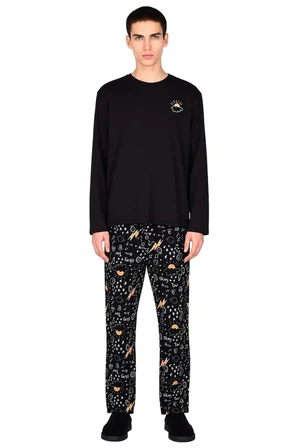 Erkek Haki Galaksi Desenli Nakışlı Pijama Takımı Fonksiyonel Dayanıklı Kaliteli Konforlu Şık