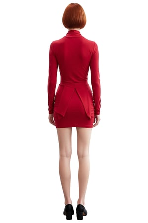 Kadın Kırmızı Bodycon Uzun Kollu Dik Yaka Örme Mini Elbise Şık ve Modern Kış Kombinleri İçin İdeal