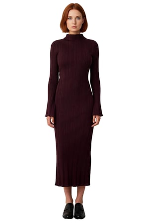 Kadın Bodycon Kesim Dik Yaka Uzun Kol Maxi Triko Elbise Kış Aylarında Şık ve Rahat Bir Tarz Sunar