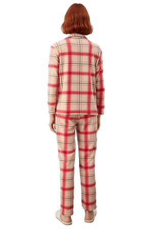 Kadin Ekose Polar Pijama Takımı Kirmizi Detayli Fonksiyonel Dayanıklı Kaliteli Konforlu Şık