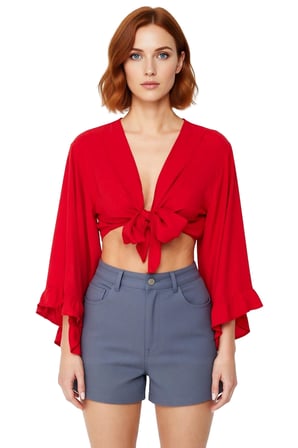 Kadın V Yaka İspanyol Kol Super Crop Dokuma Beachwear Bluz İle Şık Ve Ferah Bir Yaz Kombini