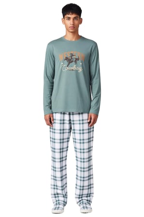Erkek Bisiklet Yaka Ekose Desenli Pijama Takımı Fonksiyonel Dayanıklı Kaliteli Konforlu Şık