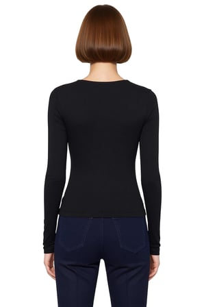 Kadın Kare Yaka Likralı Penye Süprem Uzun Kollu Fitted Bluz Günlük Kullanım İçin İdeal