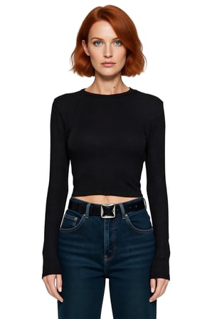 Kadın Pembe Viskon Ribana Dokulu Fitted Bisiklet Yaka Uzun Kollu Crop Bluz Günlük Kullanıma Uygun