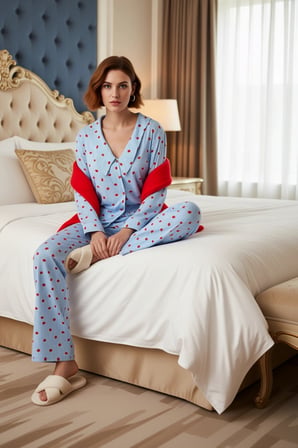 Kadın Kalp Desenli Gömlek Yaka Pijama Takımı Fonksiyonel Dayanıklı Kaliteli Konforlu Rahat