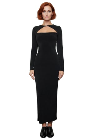 Kadın Bodycon Kesim Uzun Kollu Maxi Elbise Cut Out Detaylı Şık Gece Kokteyl Kıyafeti Kaliteli
