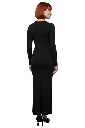 Kadın Bodycon Kesim Uzun Kollu Maxi Elbise Cut Out Detaylı Şık Gece Kokteyl Kıyafeti Kaliteli