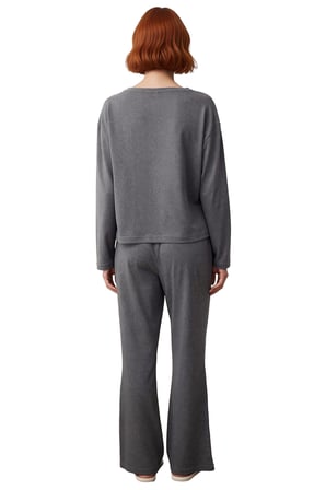 Kadın Antrasit Yıldız Nakışlı Bisiklet Yaka Pijama Takımı Fonksiyonel Dayanıklı Kaliteli Şık