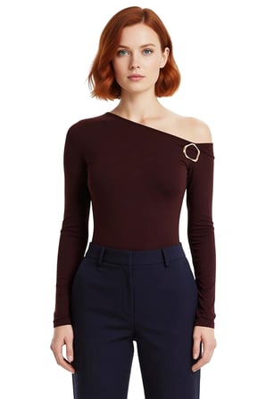 Kadın Düşük Omuzlu Aksesuar Detaylı Esnek Örme Bluz Kaliteli Şık Rahat Modern Zarif