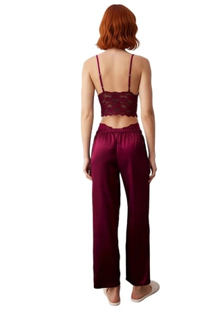 Kadın Açık Dantel Detaylı Saten Pijama Takımı Fonksiyonel Dayanıklı Kaliteli Konforlu Spor