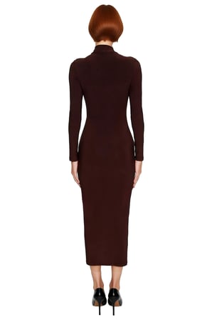Kadın Dik Yaka Bodycon Kesim Maxi Elbise Polyester Karışımlı Örme Uzun Kollu Kışlık Zarif Tasarım