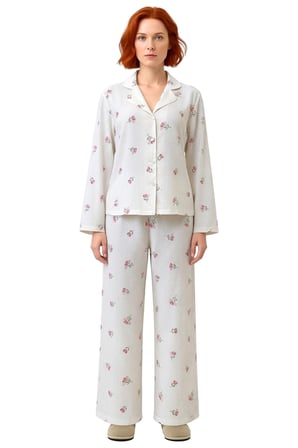 Kadın Çiçekli Gömlek Yaka Pijama Takımı Fonksiyonel Dayanıklı Kaliteli Konforlu Estetik Şık