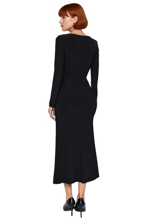 Kadın Bordo Maxi Boy Kare Yaka Bodycon Uzun Kollu Düz Örme Elbise Şık Ve Konforlu Tasarım Kaliteli