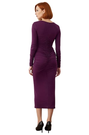 Kadın Bodycon Kalıp Uzun Kollu Midi Boy Düz Bisiklet Yaka Elbise Şık Gece Kombinleri İçin Kışa Özel