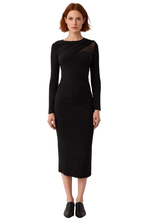 Kadın Bodycon Örme Midi Elbise Bisiklet Yaka Uzun Kol Şık ve Modern Kışlık Kokteyl Tasarımı