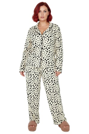 Benekli Gömlek Yaka Pijama Takımı Kadın Fonksiyonel Dayanıklı Kaliteli Konforlu Estetik Şık